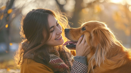 playful dog and its owner in nature outdoor , healthy lifestyle pragmaの素材