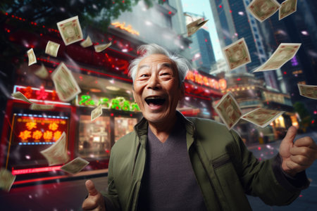 Lucky person win big jackpot from gambling in casino in concept of luck, betting and casino entertainment comelinessの素材