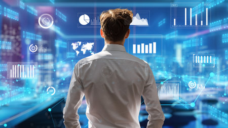 Financial advisor expert or trader working with BI business intelligence data chart and graph...