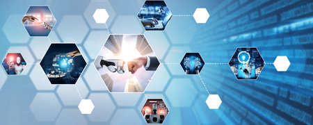 Human interact with AI artificial intelligence virtual assistant robot. Concept of AI artificial...