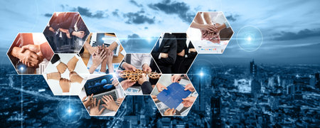 Teamwork and human resources HR management technology concept in corporate business with people...