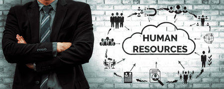 Human Resources Recruitment and People Networking Concept. Modern graphic interface showing...