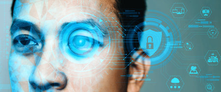 Future cyber security data protection by biometrics scanning with human eye to unlock and give...