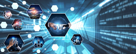 Human interact with AI artificial intelligence virtual assistant robot. Concept of AI artificial...