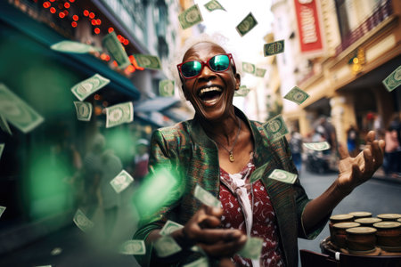 Lucky person win big jackpot from gambling in casino in concept of luck, betting and casino entertainment comelinessの素材