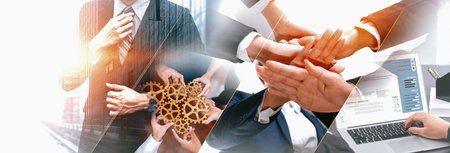 Teamwork and human resources HR management technology concept in corporate business with people...
