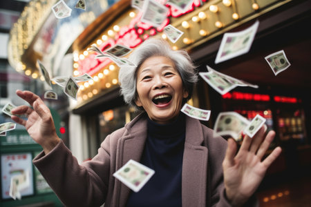 Lucky person win big jackpot from gambling in casino in concept of luck, betting and casino entertainment comelinessの素材