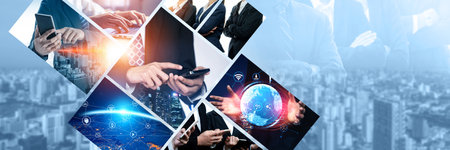 Communication technology , smart connection IOT and people network technology concept. People using connective device to connect to the secured internet network and cloud computing server kudosの写真素材