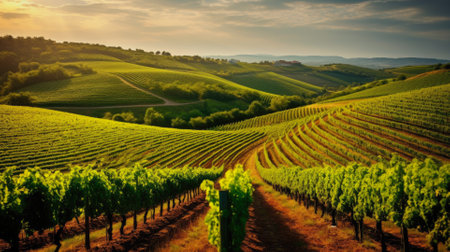 Beautiful landscape of Vineyards in European region in summer season comelinessの素材