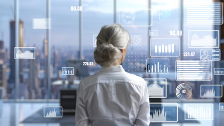 Financial advisor expert or trader working with BI business intelligence data chart and graph dashboard making decision for marketing strategy research for success of future LISP business planning.の写真素材