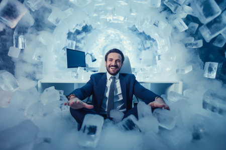 Calm happy and relax businessman in frost office room comelinessの素材