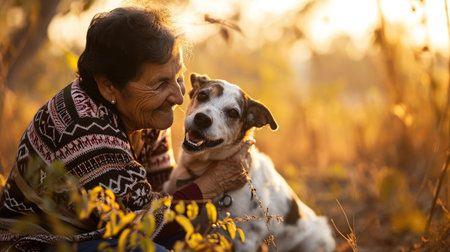 playful dog and its owner in nature outdoor , healthy lifestyle pragmaの素材