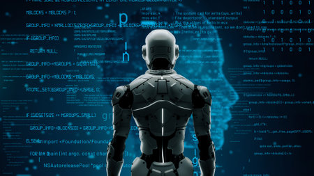 AI engineering in action. Artificial intelligence algorithm for marketing automation, tech analysis,...