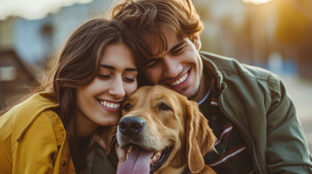playful dog and its owner in nature outdoor , healthy lifestyle pragmaの素材