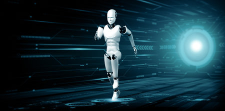 XAI 3d illustration Running robot humanoid showing fast movement and vital energy in concept of future innovation development toward AI brain and artificial intelligence thinking by machine learningの写真素材