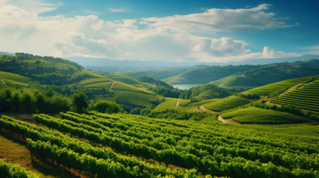Beautiful landscape of Vineyards in European region in summer season comelinessの素材