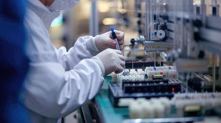 An engineer is operating a machine in a factory, utilizing engineering skills and working with metal. AIG41の素材