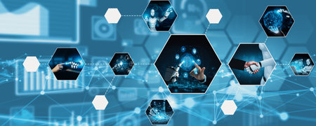 Human interact with AI artificial intelligence virtual assistant robot. Concept of AI artificial...