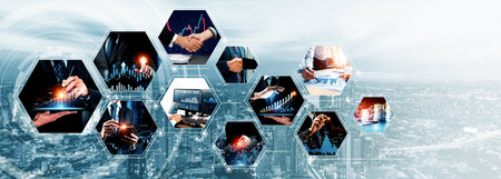 Futuristic business digital financial data technology concept for future big data analytic and business intelligence research for businessman analyst invest decisions making panoramic banner vexelの写真素材