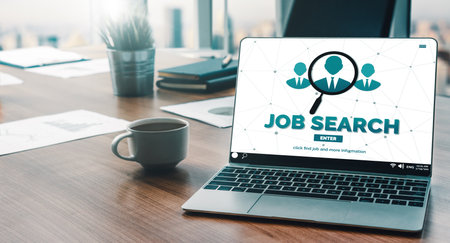 Human Resources Recruitment and People Networking Concept. Modern graphic interface showing professional employee hiring and headhunter seeking interview candidate for future manpower. udsの写真素材