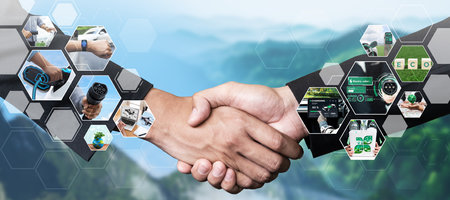 EV electric car vehicle charging and sustainable LCA green energy technology presented in panoramic...