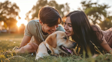 playful dog and its owner in nature outdoor , healthy lifestyle pragmaの素材