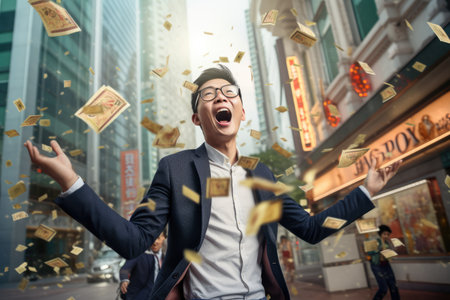 Lucky person win big jackpot from gambling in casino in concept of luck, betting and casino entertainment comelinessの素材