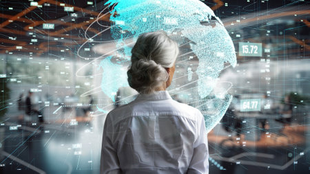 Senior Woman Programmer Engaged in AI Engineering: Analyzing Software Through LISP Open Bot Hologram...