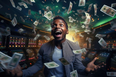 Lucky person win big jackpot from gambling in casino in concept of luck, betting and casino entertainment comelinessの素材