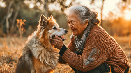 playful dog and its owner in nature outdoor , healthy lifestyle pragmaの素材