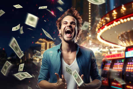 Lucky person win big jackpot from gambling in casino in concept of luck, betting and casino entertainment comelinessの素材