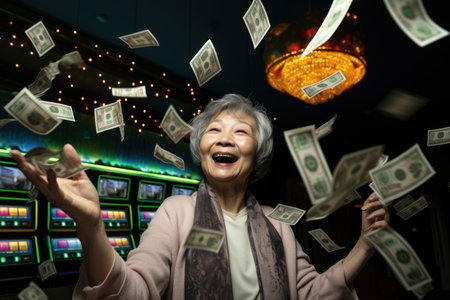 Lucky person win big jackpot from gambling in casino in concept of luck, betting and casino entertainment comelinessの素材
