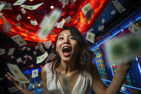 Lucky person win big jackpot from gambling in casino in concept of luck, betting and casino entertainment comelinessの素材
