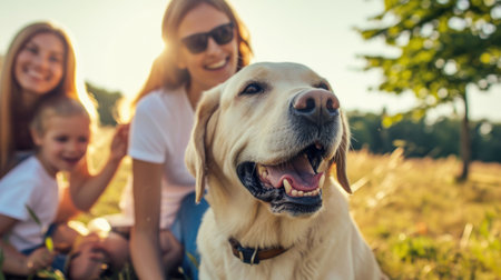playful dog and its owner in nature outdoor , healthy lifestyle pragmaの素材