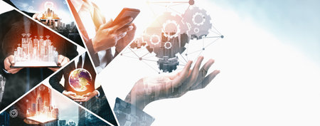 Communication technology , smart connection IOT and people network technology concept. People using...