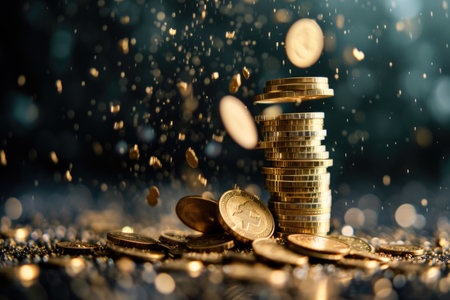 Economic downturn, debt crisis and market crash concept shown by shattering coins AIG41の素材