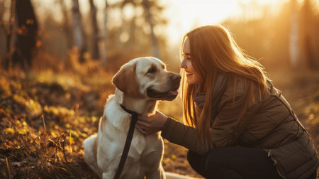 playful dog and its owner in nature outdoor , healthy lifestyle pragmaの素材