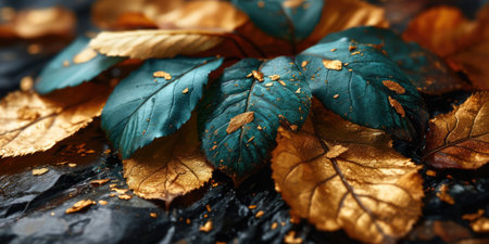 The picture of nature that focused to the gold leaf from tree in the forrest that stay on ground and got illuminated with the bright light of sunlight in the summer or spring time of the year. AIGX03.の素材