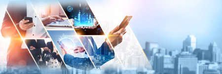 Communication technology , smart connection IOT and people network technology concept. People using...
