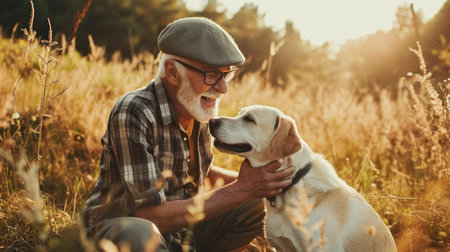 playful dog and its owner in nature outdoor , healthy lifestyle pragmaの素材