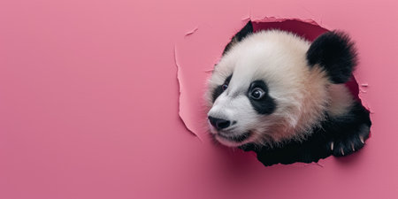 Close up view picture of the hollow pink hole on the the wall that show the panda stay inside the wall that has been made from some material yet still can be break to look through other side. AIGX03.の素材