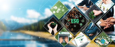 Green business ESG management tool to save world future concept model case idea to deal with bio carbon waste cycle data for better day of city life while building jobs, money, LCA tax and profit .の写真素材