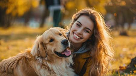 playful dog and its owner in nature outdoor , healthy lifestyle pragmaの素材
