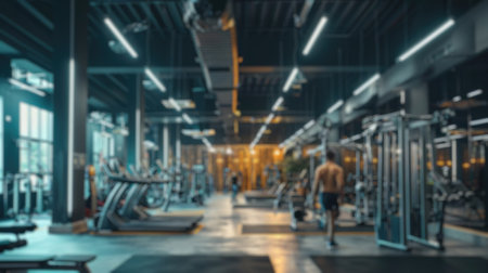 efocused view of a modern gym with active individuals and diverse workout equipment. Resplendent.の写真素材