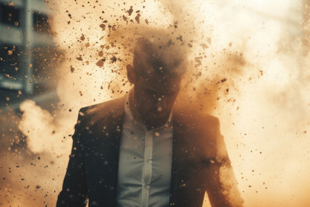 Technology disruption and job replacement concept caused by harmful technological transformation affecting the economic and workforce demands. A man profession is obsolete. AIG41の素材