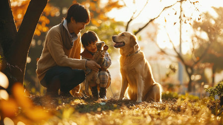 playful dog and its owner in nature outdoor , healthy lifestyle pragmaの素材