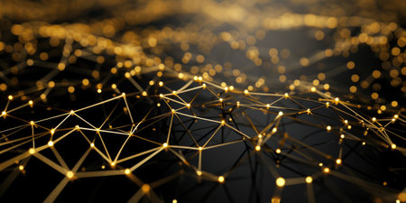 The golden bright sphere shape object that has been connected with the link of the bright line that portray the connection between each sphere to something similar like network or connection. AIGX03.の素材