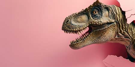 Close up view picture of the hollow pink hole on the the wall that show the t.rex stay inside the wall that has been made from some material yet still can break to look through the other side. AIGX03.の素材