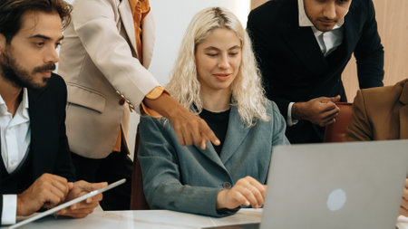 Diverse office worker employee working and brainstorm on strategic business marketing planning....