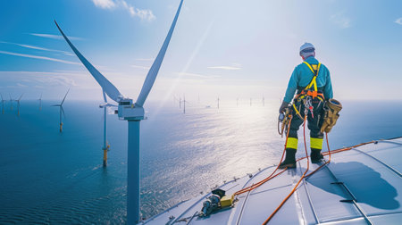 A technician in high-visibility clothing installs an electric vehicle charger, contributing to the infrastructure of sustainable transportation. AIG41の素材